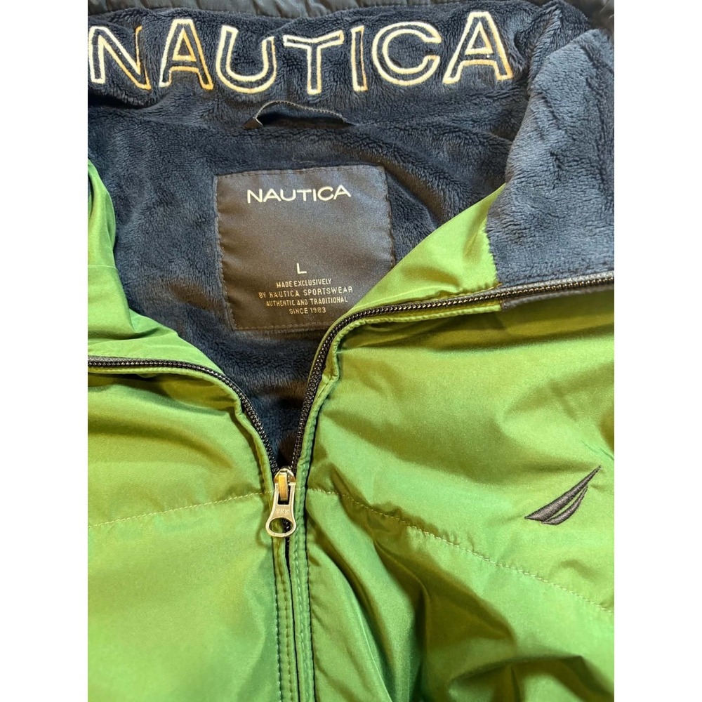 Men's Nautica Blue And Green 90s Vintage Puffer Jacket Large